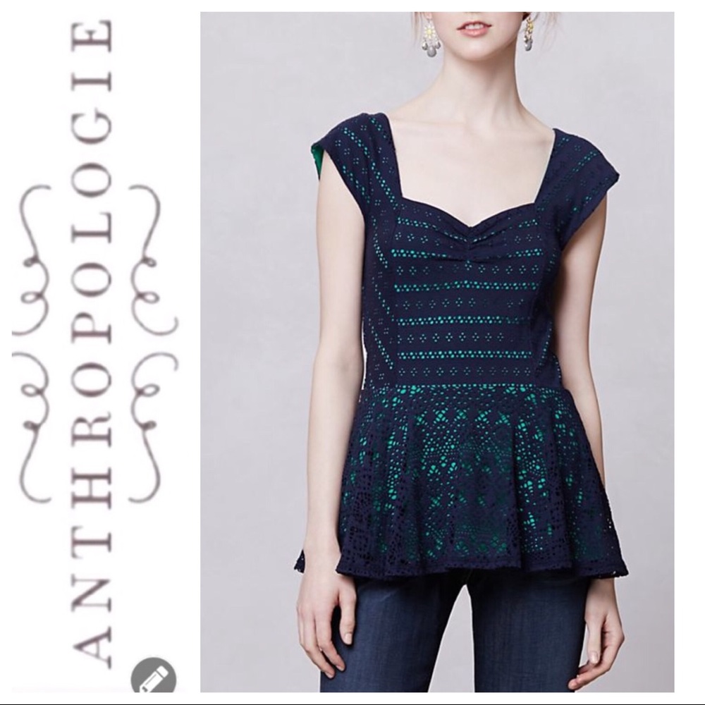 πSALEπ Anthropologie 9-h15 Blue Lace Top - Picture 1 of 8
